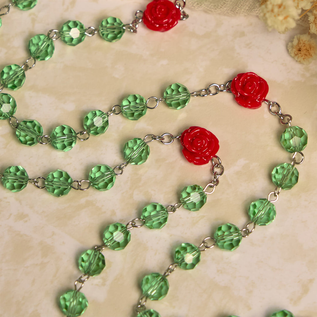 Christianartworkshop Handmade Floral Crystal Beads & Crucifix with Virgin Mary Medal Rosary: Blossom of Grace Elegance - image 7