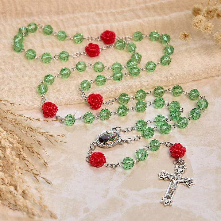 Christianartworkshop Handmade Floral Crystal Beads & Crucifix with Virgin Mary Medal Rosary: Blossom of Grace Elegance - image 2
