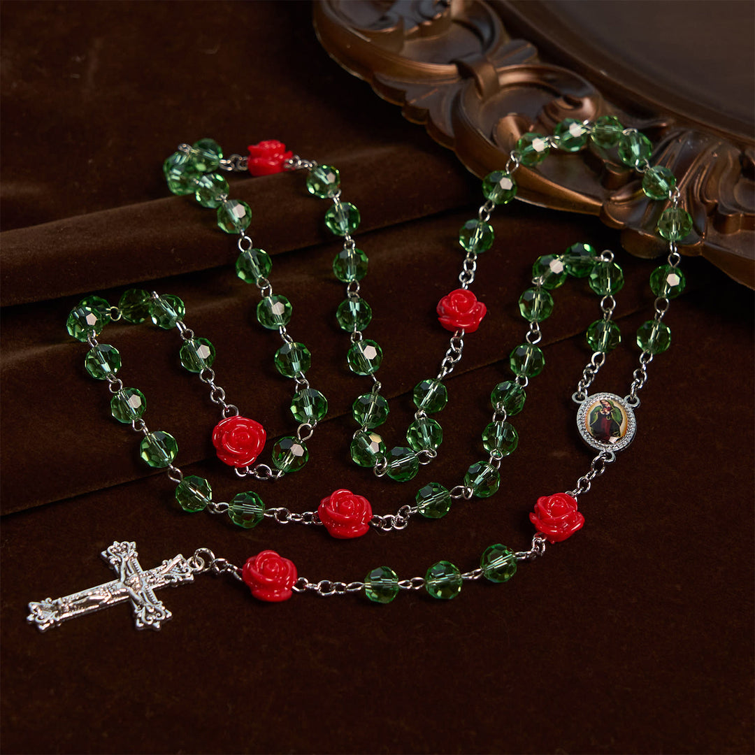 Christianartworkshop Handmade Floral Crystal Beads & Crucifix with Virgin Mary Medal Rosary: Blossom of Grace Elegance - image 4