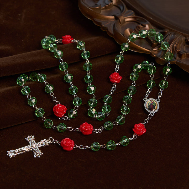 Christianartworkshop Handmade Floral Crystal Beads & Crucifix with Virgin Mary Medal Rosary: Blossom of Grace Elegance - image 4