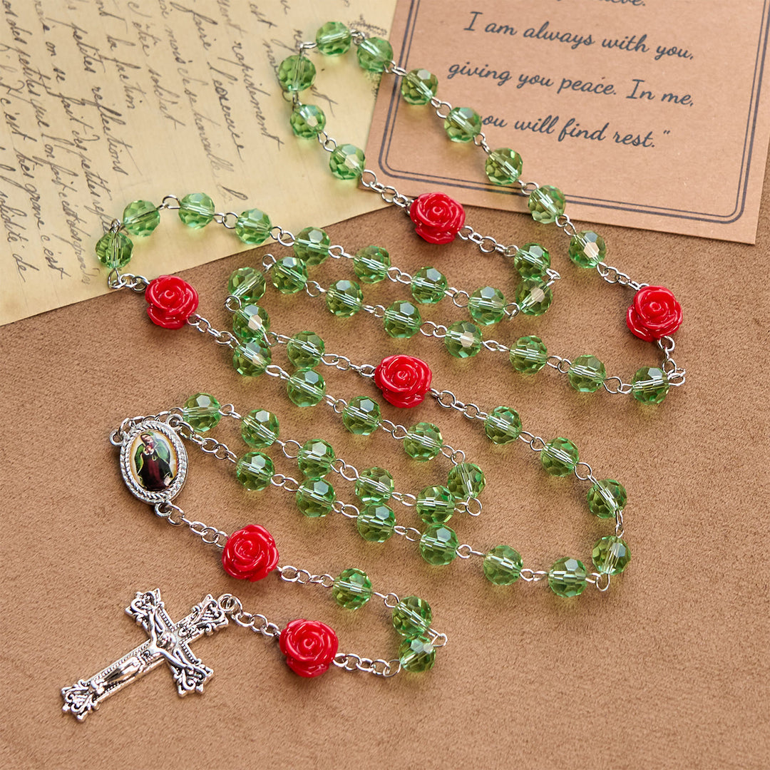 Christianartworkshop Handmade Floral Crystal Beads & Crucifix with Virgin Mary Medal Rosary: Blossom of Grace Elegance - image 3