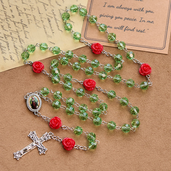 Christianartworkshop Handmade Floral Crystal Beads & Crucifix with Virgin Mary Medal Rosary: Blossom of Grace Elegance - image 3