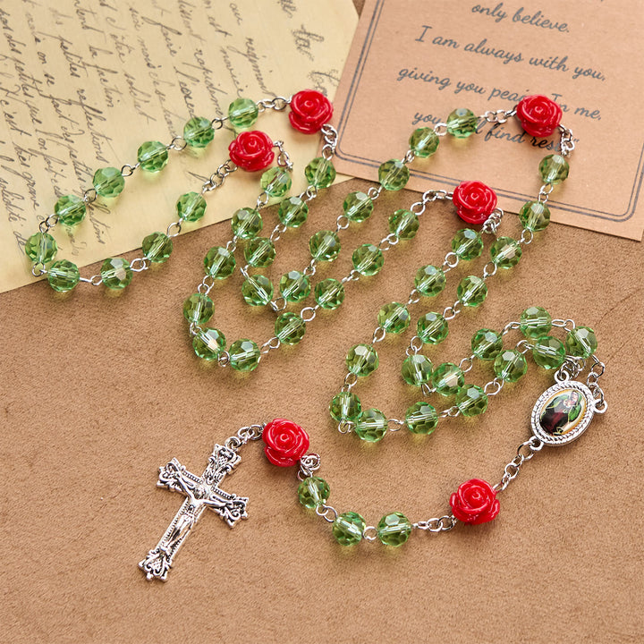 Christianartworkshop Handmade Floral Crystal Beads & Crucifix with Virgin Mary Medal Rosary: Blossom of Grace Elegance - Crystal & Flower - image 1
