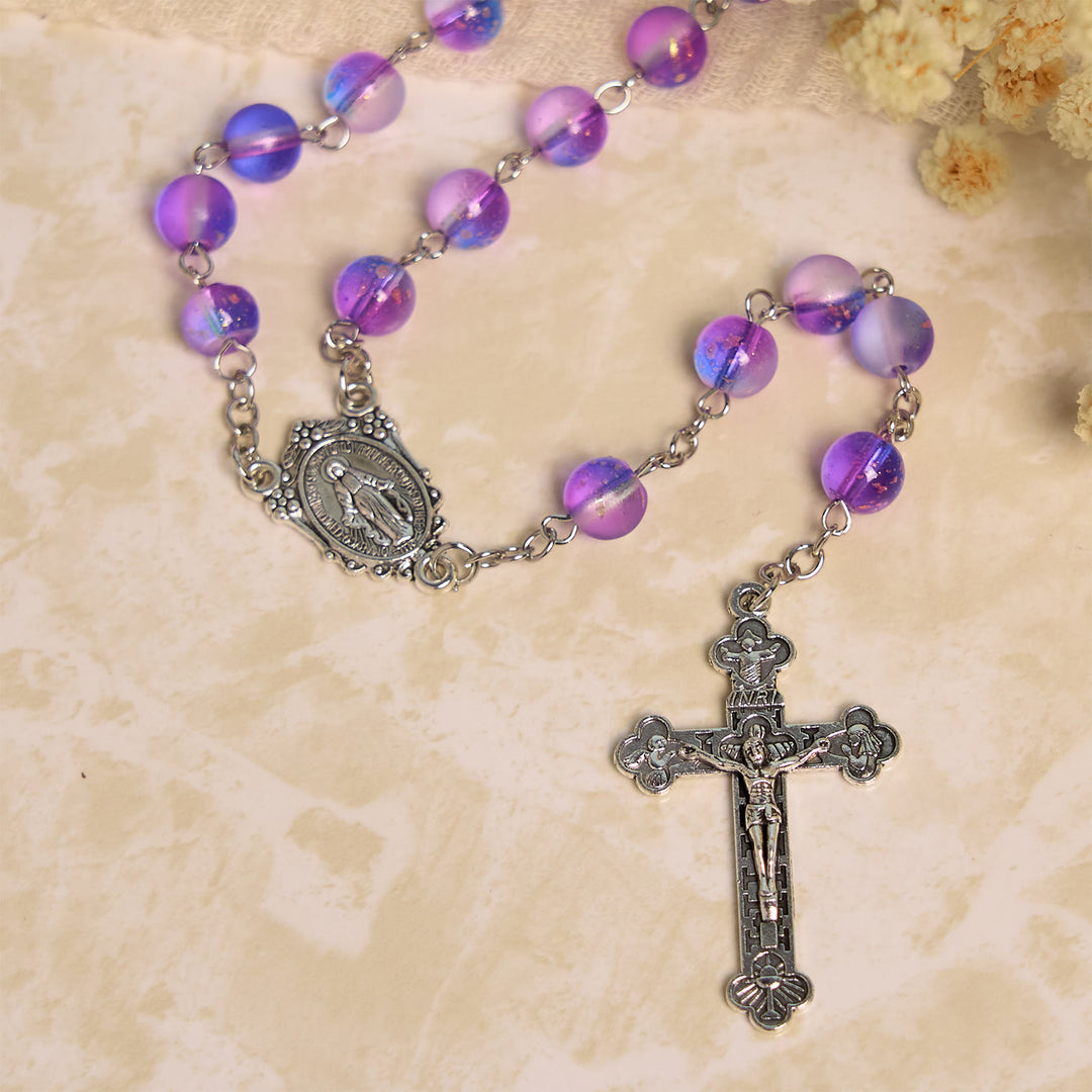Christianartworkshop Frosted Blue and Purple Glass Beads Rosary Adorned with Miraculous Medal: Devotion in Textured Form - image 8