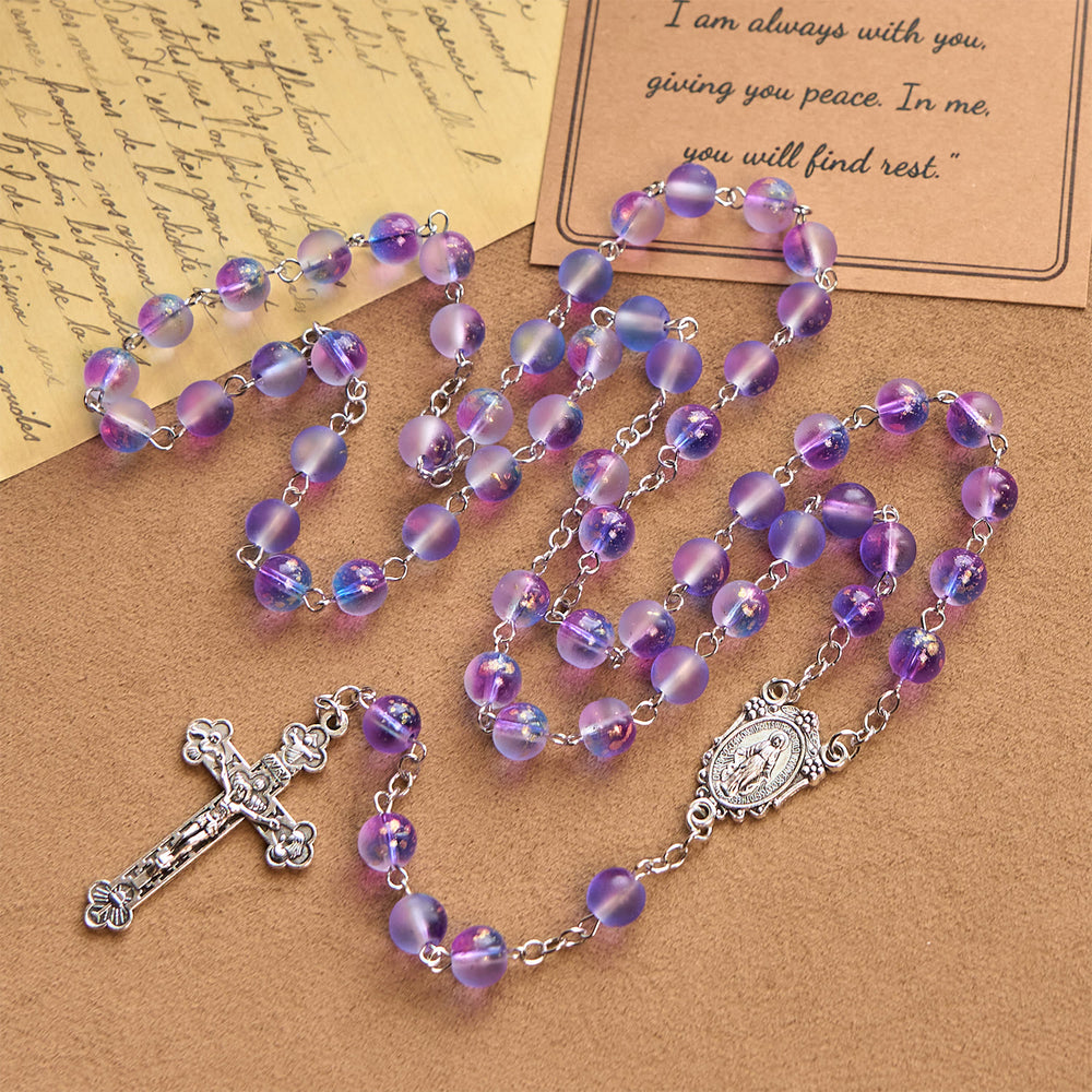 Christianartworkshop Frosted Blue and Purple Glass Beads Rosary Adorned with Miraculous Medal: Devotion in Textured Form - image 2