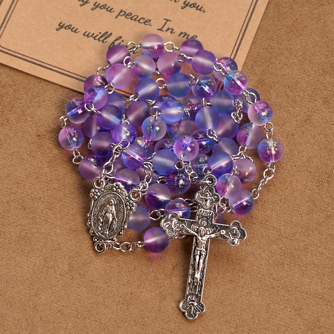 Christianartworkshop Frosted Blue and Purple Glass Beads Rosary Adorned with Miraculous Medal: Devotion in Textured Form - image 7