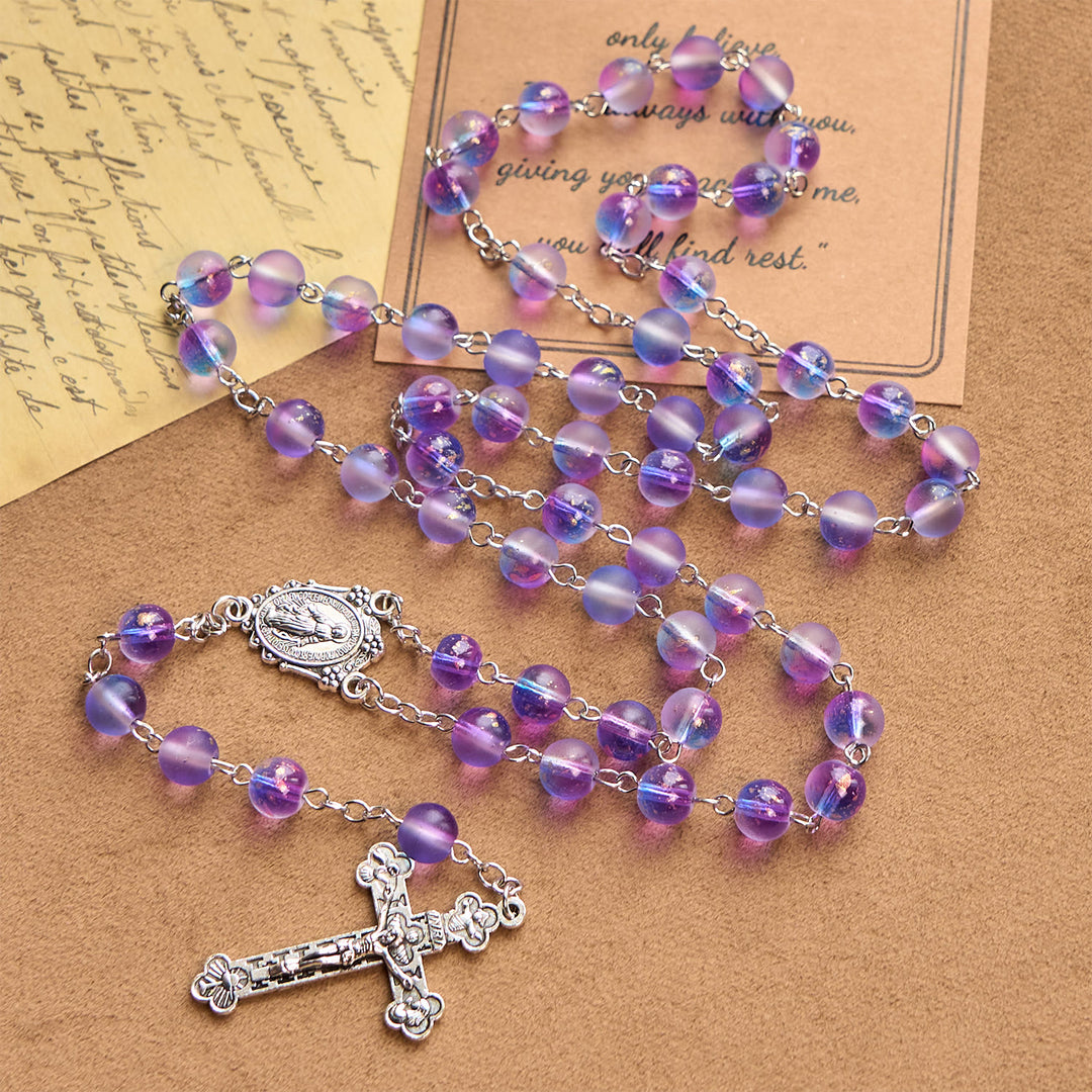 Christianartworkshop Frosted Blue and Purple Glass Beads Rosary Adorned with Miraculous Medal: Devotion in Textured Form - image 6
