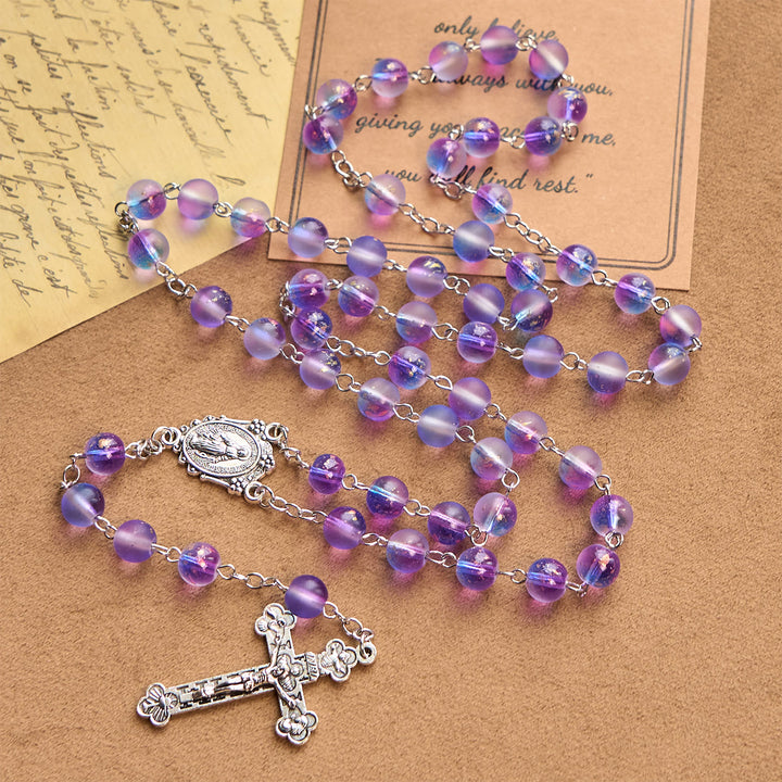 Christianartworkshop Frosted Blue and Purple Glass Beads Rosary Adorned with Miraculous Medal: Devotion in Textured Form - image 6