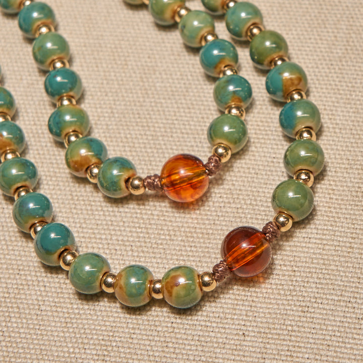 Christianartworkshop Handcrafted Green Ceramic Rosary with Miraculous Medal and Amber Beads: Feel Graceful Faith - image 4