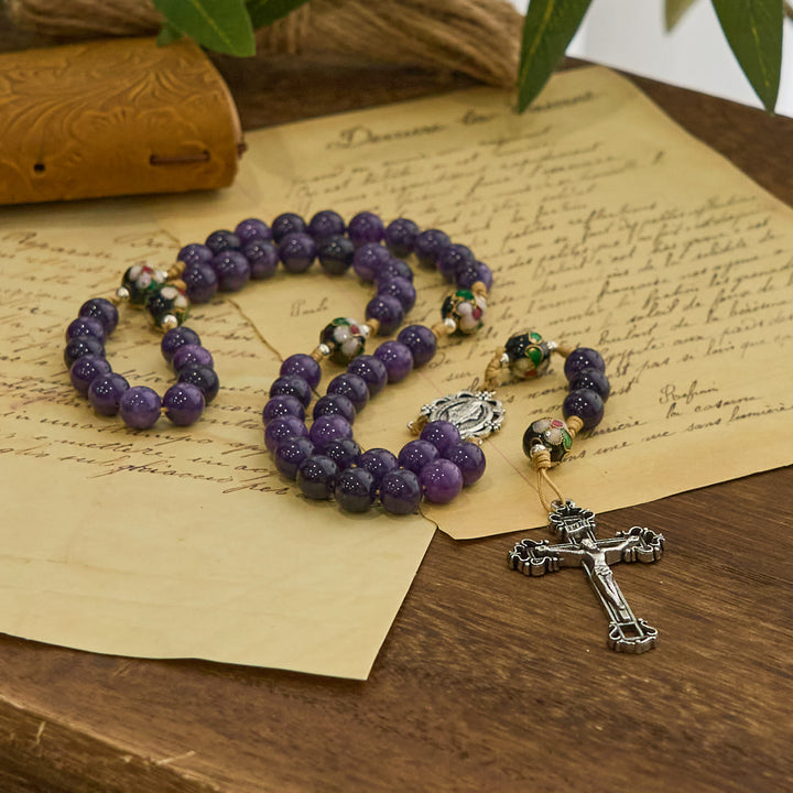 Christianartworkshop Purple Agate & Cloisonné Beads Rosary with Virgin Mary Medal & Crucifix: Feel Graceful Devotion - image 5