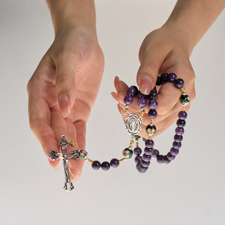 Christianartworkshop Purple Agate & Cloisonné Beads Rosary with Virgin Mary Medal & Crucifix: Feel Graceful Devotion - image 1