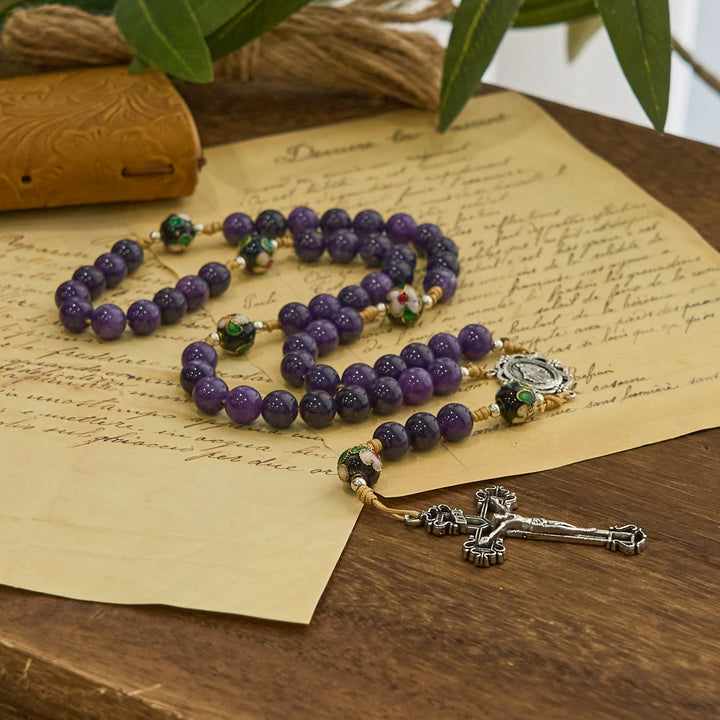Christianartworkshop Purple Agate & Cloisonné Beads Rosary with Virgin Mary Medal & Crucifix: Feel Graceful Devotion - image 7