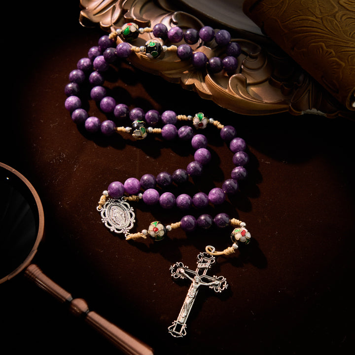 Christianartworkshop Purple Agate & Cloisonné Beads Rosary with Virgin Mary Medal & Crucifix: Feel Graceful Devotion - image 3