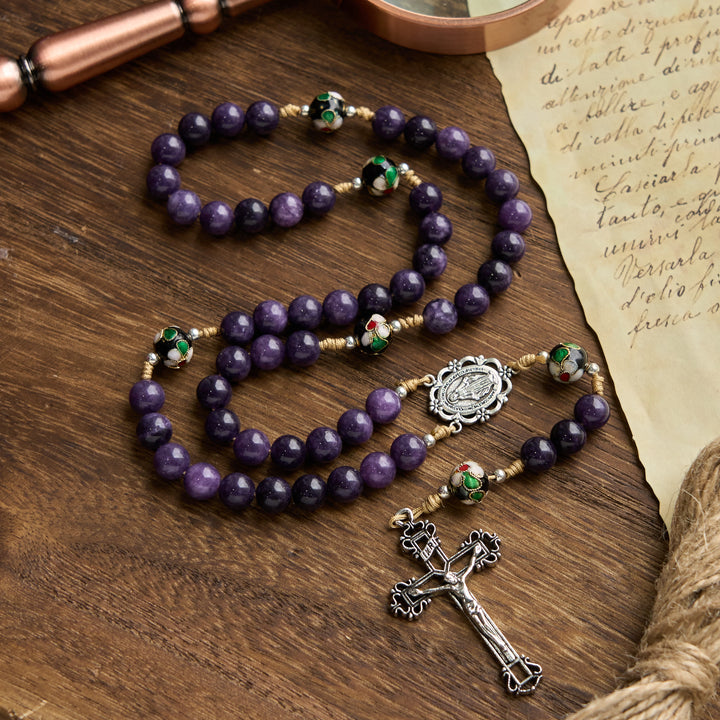 Christianartworkshop Purple Agate & Cloisonné Beads Rosary with Virgin Mary Medal & Crucifix: Feel Graceful Devotion - image 2