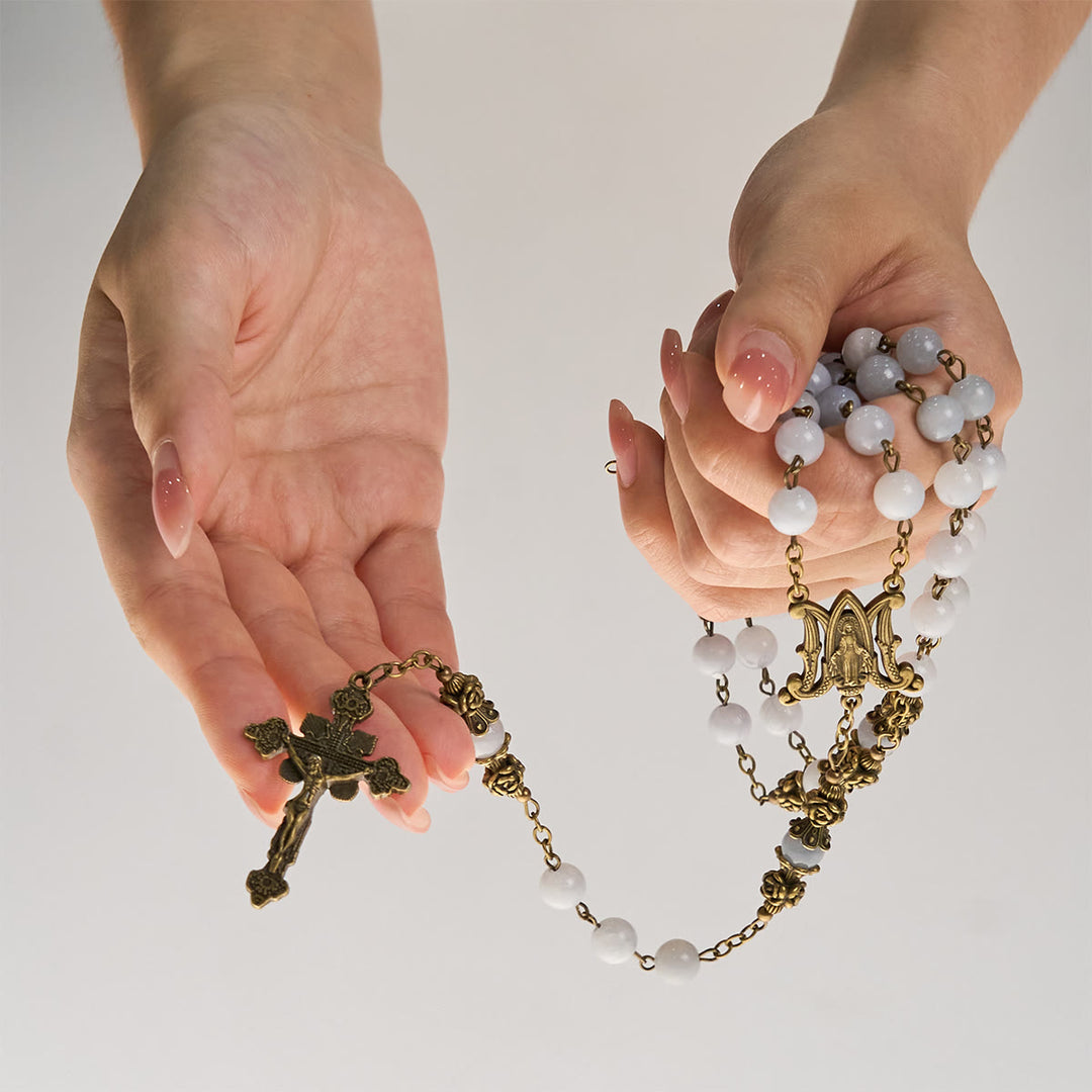 Christianartworkshop Rosary with Light Blue Jade Beads and Brass - Toned Accents: Your Path to Divine Communion - image 9