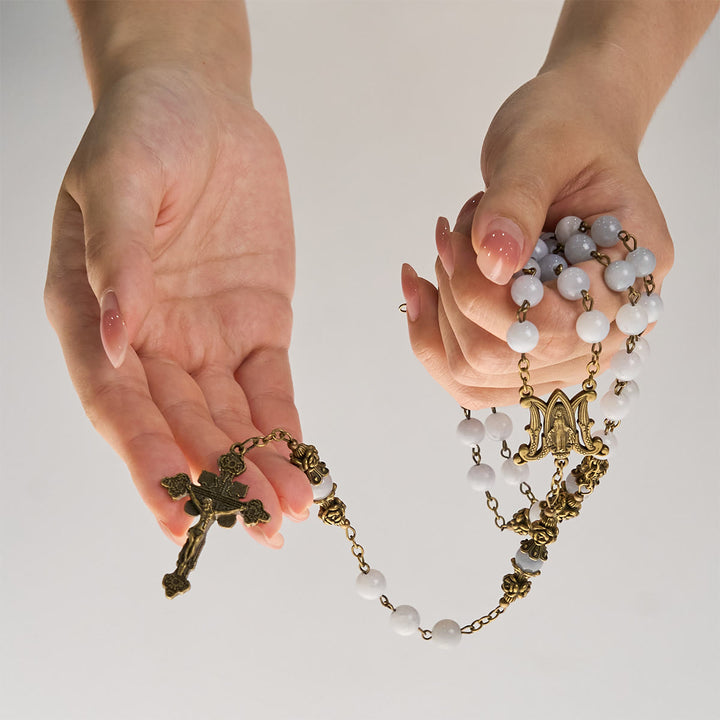 Christianartworkshop Rosary with Light Blue Jade Beads and Brass - Toned Accents: Your Path to Divine Communion - image 9