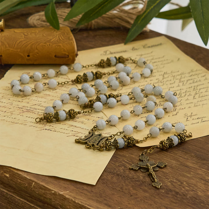 Christianartworkshop Rosary with Light Blue Jade Beads and Brass - Toned Accents: Your Path to Divine Communion - image 4