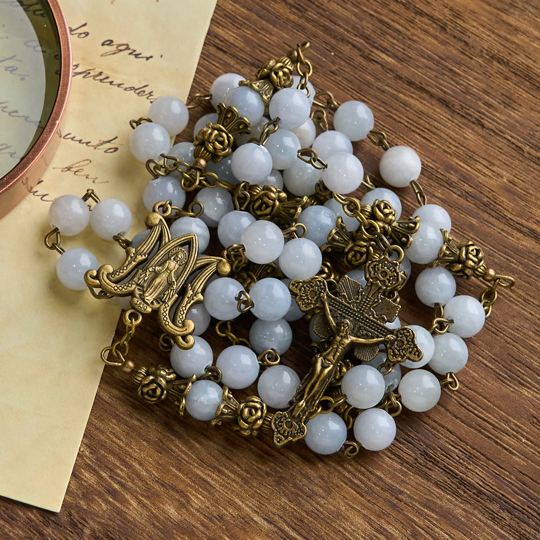 Christianartworkshop Rosary with Light Blue Jade Beads and Brass - Toned Accents: Your Path to Divine Communion - image 8
