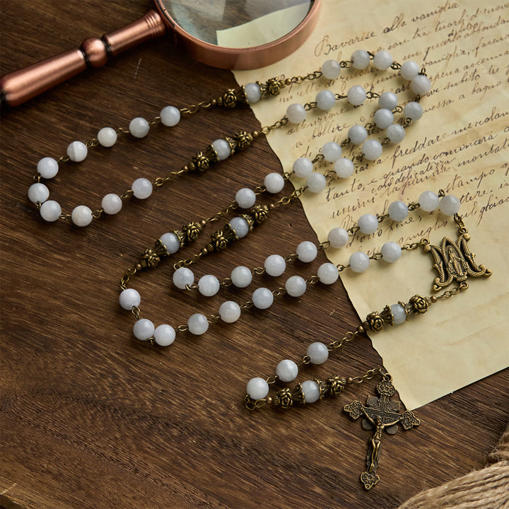 Christianartworkshop Rosary with Light Blue Jade Beads and Brass - Toned Accents: Your Path to Divine Communion - image 2