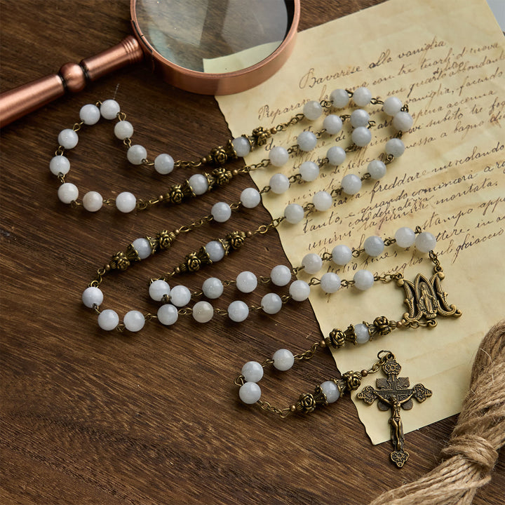 Christianartworkshop Rosary with Light Blue Jade Beads and Brass - Toned Accents: Your Path to Divine Communion - image 3