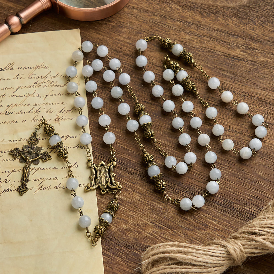 Christianartworkshop Rosary with Light Blue Jade Beads and Brass - Toned Accents: Your Path to Divine Communion - Light Blue Jade Beads and Brass - image 1