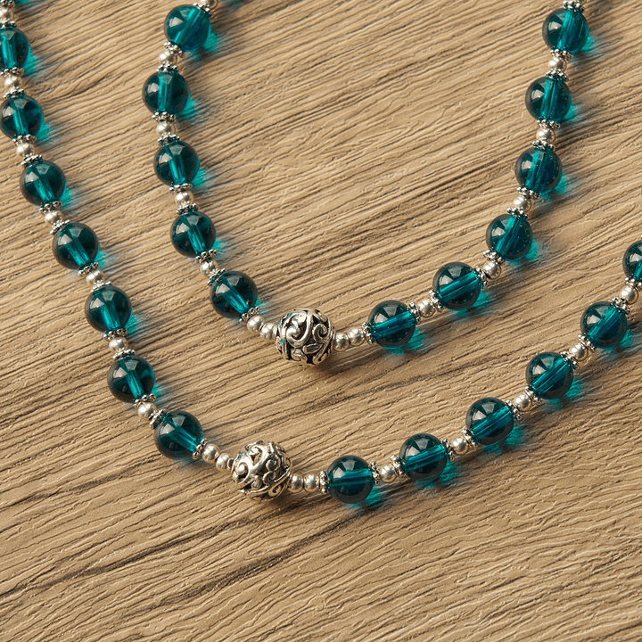 Christianartworkshop Handmade Crucifix Clear Blue Glass Rosary with Enameled St. Benedict & Miraculous Medal - image 10