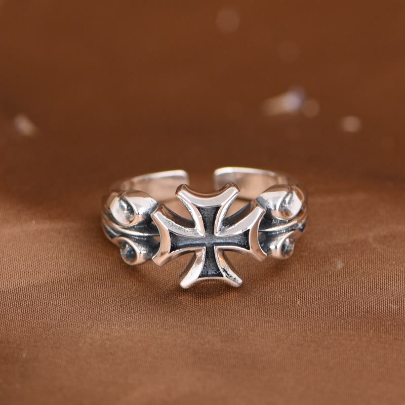 Christianartworkshop Minimalist 925 Silver Adjustable Maltese Cross Band Ring: Precious Heirloom of Faith - 925 Sterling Silver - image 0