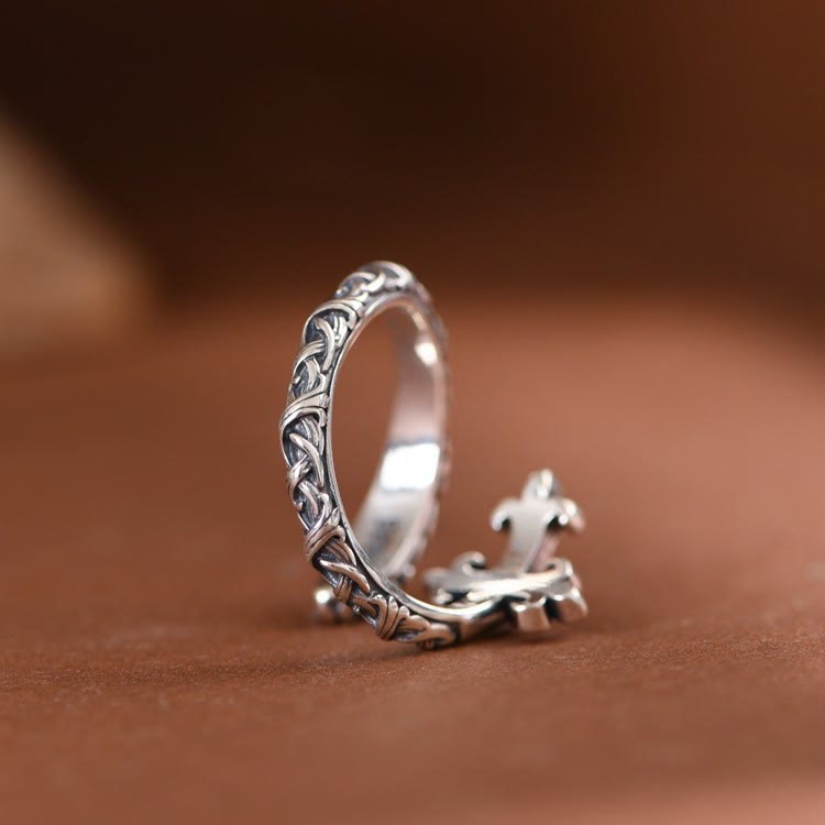 Christianartworkshop Retro 925 Silver Cross Ring with Delicate Vine Engravings: Pure Expression of Faith - image 4