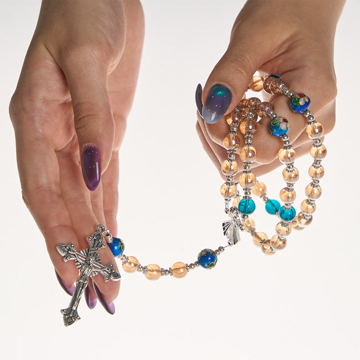 Christianartworkshop Amber & Cloisonné Beads Rosary with Silver Divine Mercy & Crucifix: Embrace Blessed Solace - image 11