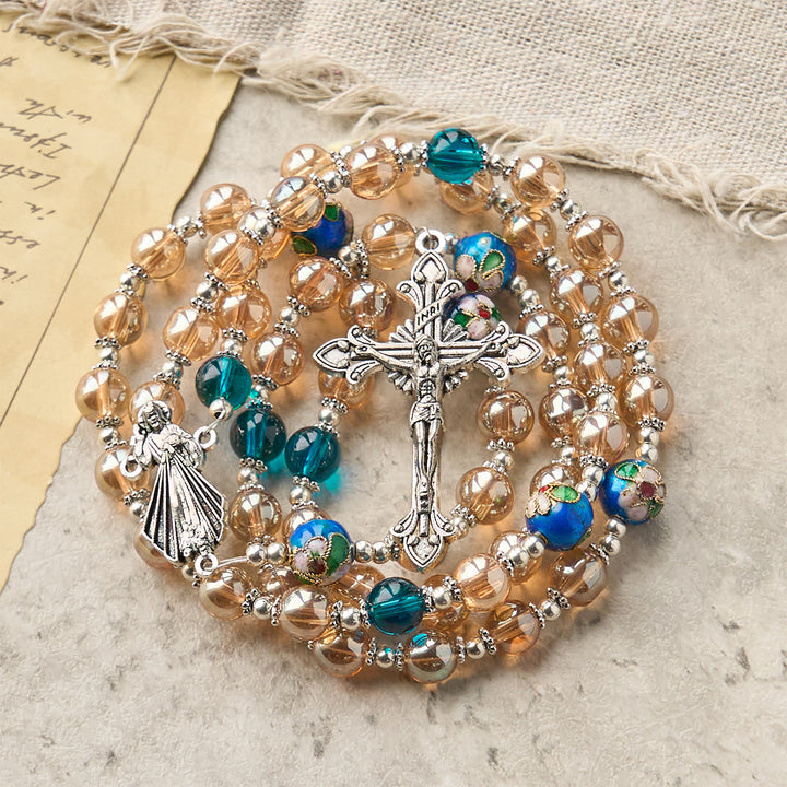 Christianartworkshop Amber & Cloisonné Beads Rosary with Silver Divine Mercy & Crucifix: Embrace Blessed Solace - image 7