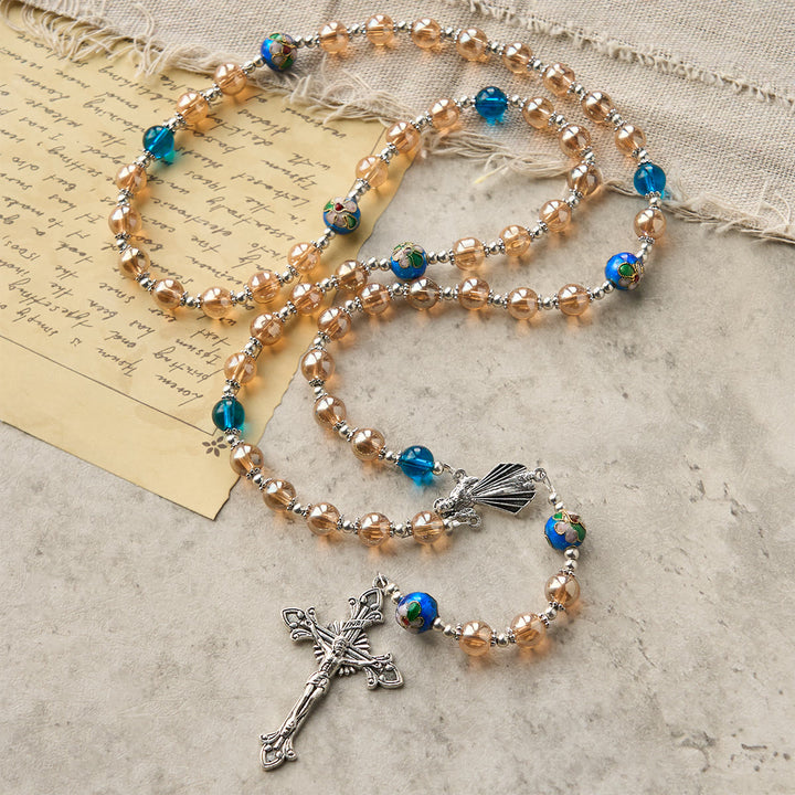 Christianartworkshop Amber & Cloisonné Beads Rosary with Silver Divine Mercy & Crucifix: Embrace Blessed Solace - image 8