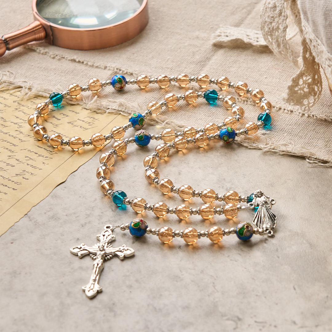 Christianartworkshop Amber & Cloisonné Beads Rosary with Silver Divine Mercy & Crucifix: Embrace Blessed Solace - image 5