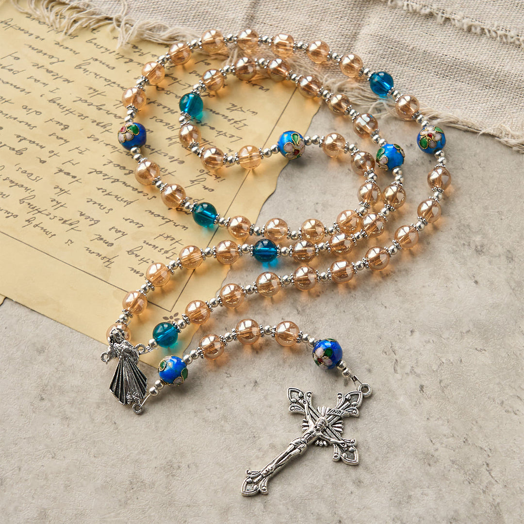 Christianartworkshop Amber & Cloisonné Beads Rosary with Silver Divine Mercy & Crucifix: Embrace Blessed Solace - image 3