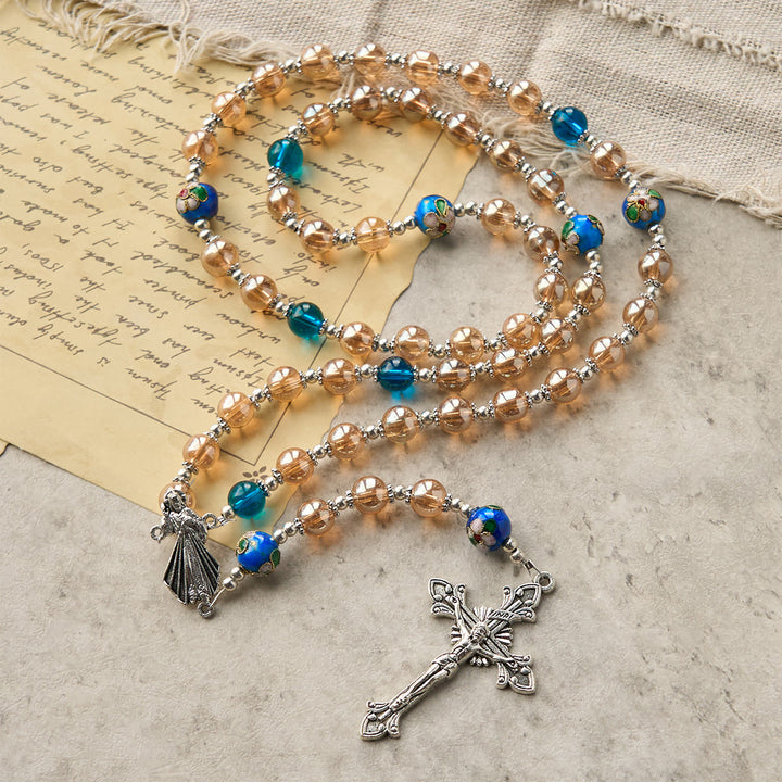 Christianartworkshop Amber & Cloisonné Beads Rosary with Silver Divine Mercy & Crucifix: Embrace Blessed Solace - image 3