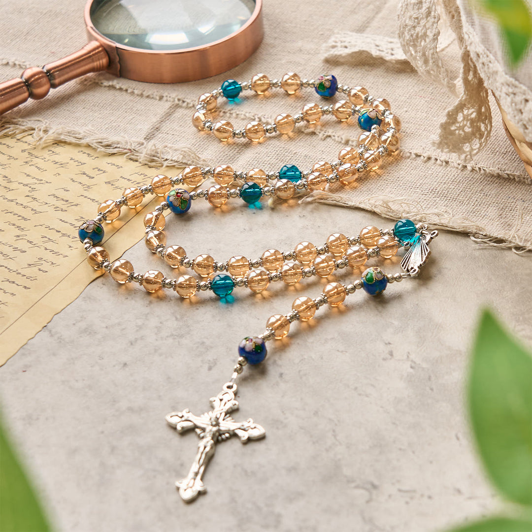 Christianartworkshop Amber & Cloisonné Beads Rosary with Silver Divine Mercy & Crucifix: Embrace Blessed Solace - image 6