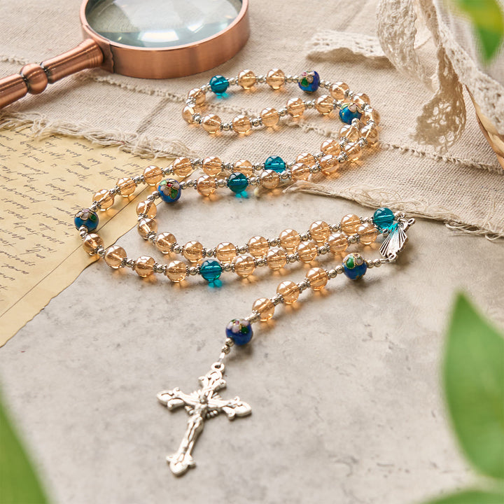 Christianartworkshop Amber & Cloisonné Beads Rosary with Silver Divine Mercy & Crucifix: Embrace Blessed Solace - image 6