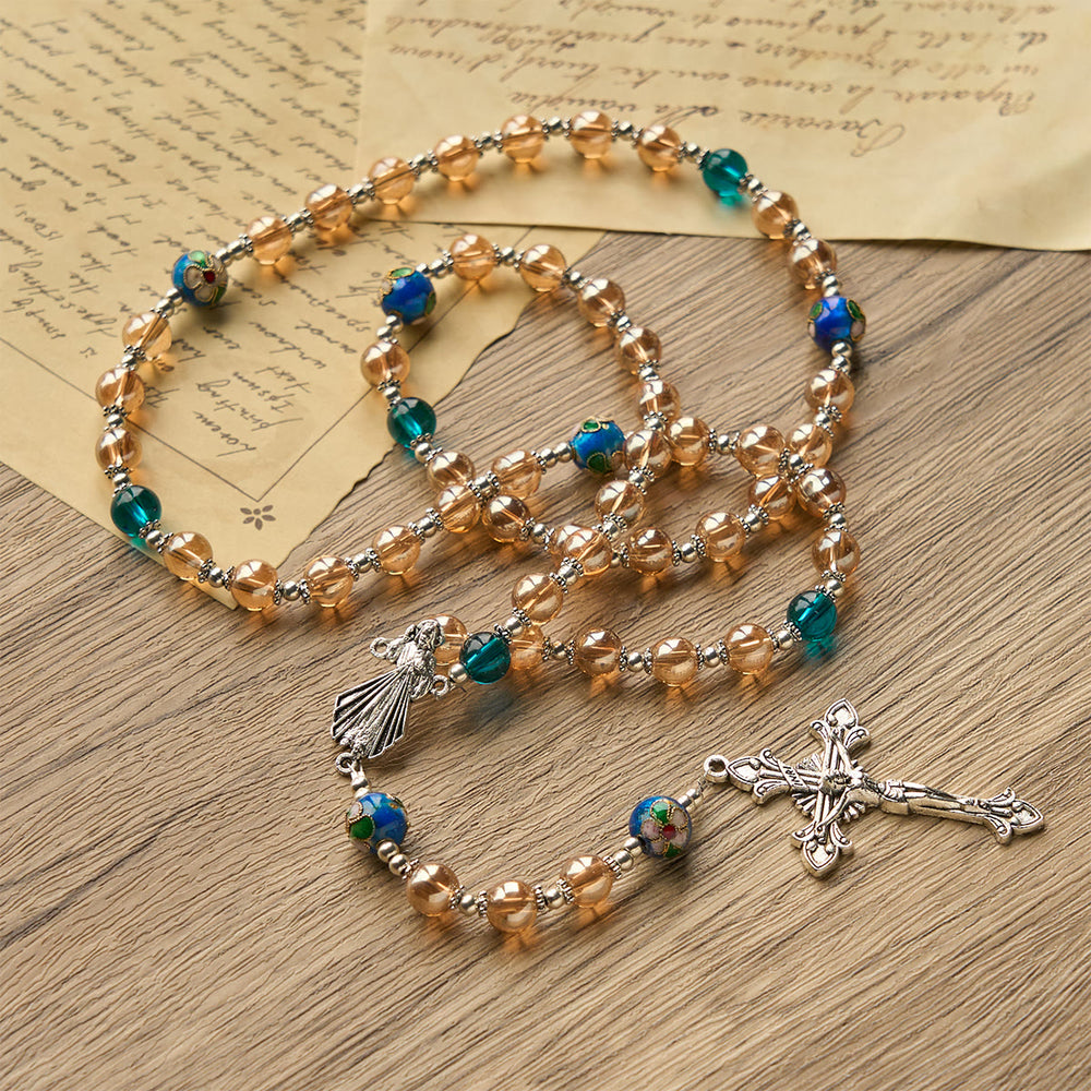 Christianartworkshop Amber & Cloisonné Beads Rosary with Silver Divine Mercy & Crucifix: Embrace Blessed Solace - image 2
