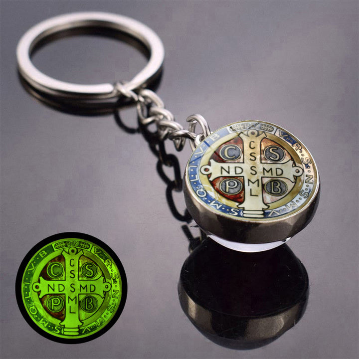 Christianartworkshop Glow-in-the-Dark Double-Sided Saint Benedict Medal Keychain: Protection That Shines - B - image 2