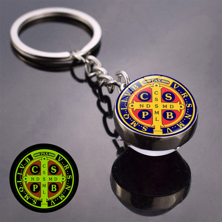 Christianartworkshop Glow-in-the-Dark Double-Sided Saint Benedict Medal Keychain: Protection That Shines - A - image 1