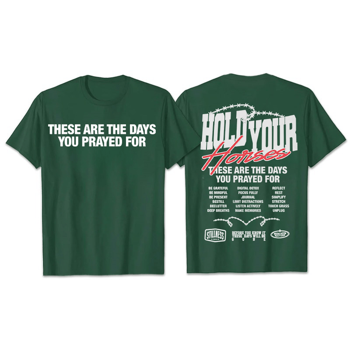 Christianartworkshop Casual Style Hold Your Horses Graphic Unisex T-shirt - Dark Green - 2XL - image 2
