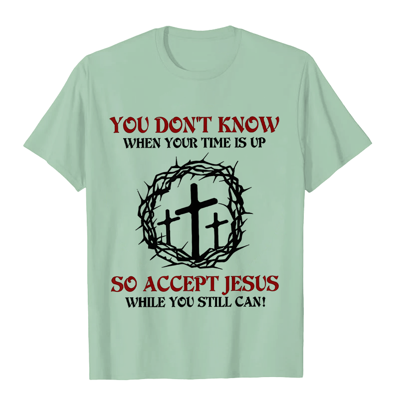 Christianartworkshop Religious Warning Accept Jesus Thorn Crown Cross Unisex T-shirt - Light Green - 2XL - image 7