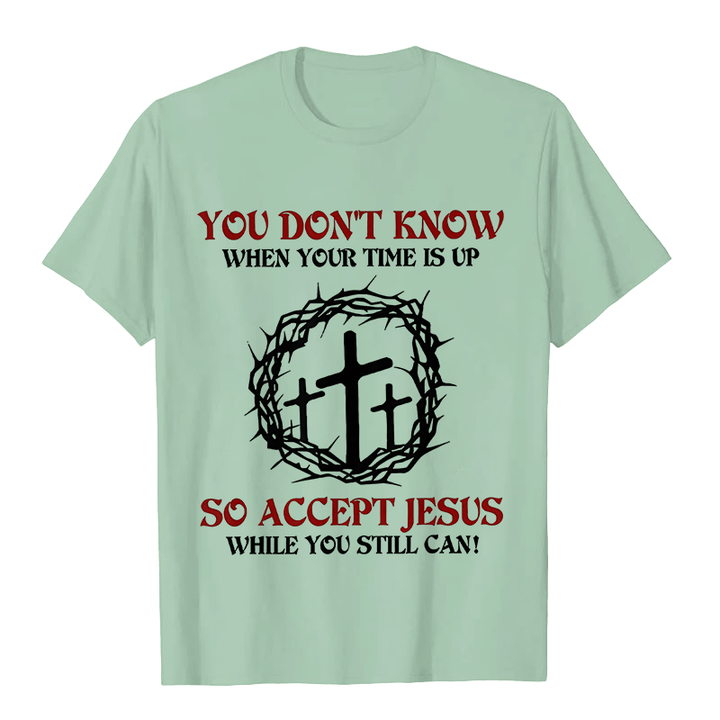 Christianartworkshop Religious Warning Accept Jesus Thorn Crown Cross Unisex T-shirt - Light Green - 2XL - image 7