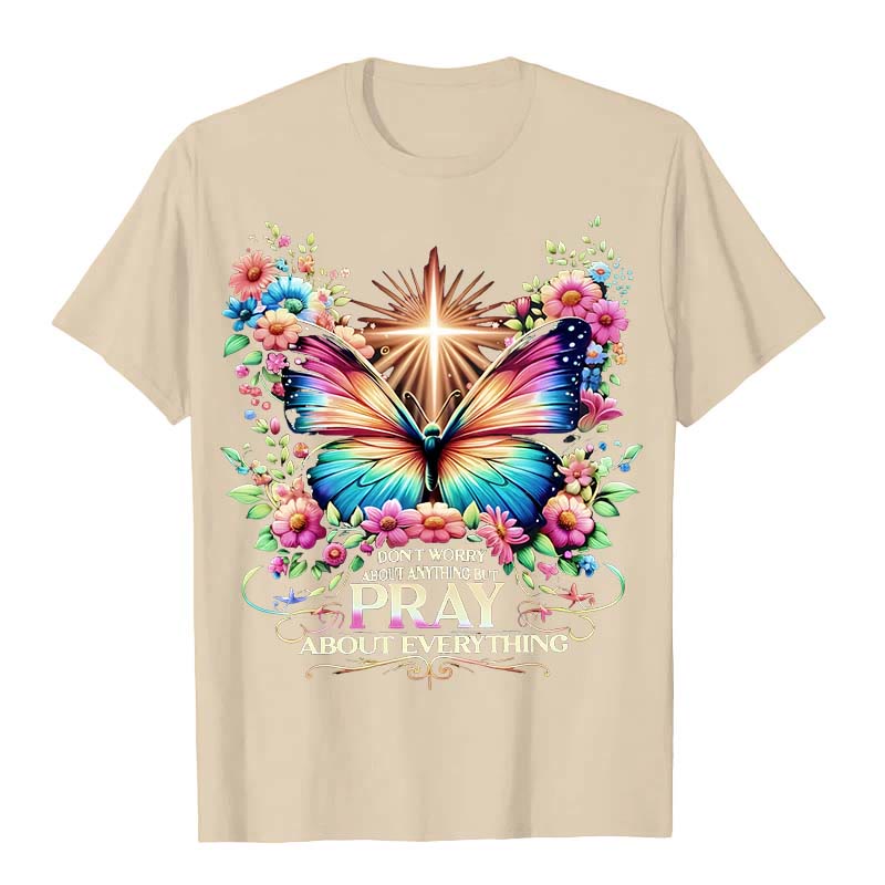 Christianartworkshop Faith-Inspired Butterfly and Cross Pray About Everything Unisex T-shirt - Beige - 2XL - image 5