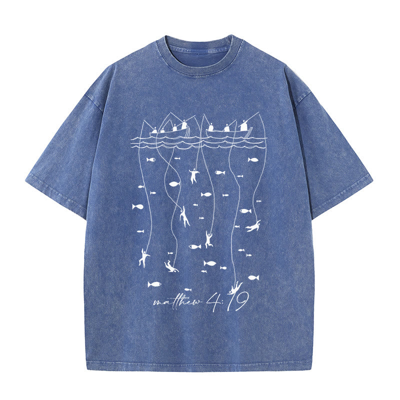 Christianartworkshop Biblical Fishing Narrative Unisex Washed T-shirt
