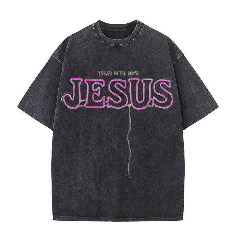 Christianartworkshop Power in the Name Jesus Unisex Washed T-shirt