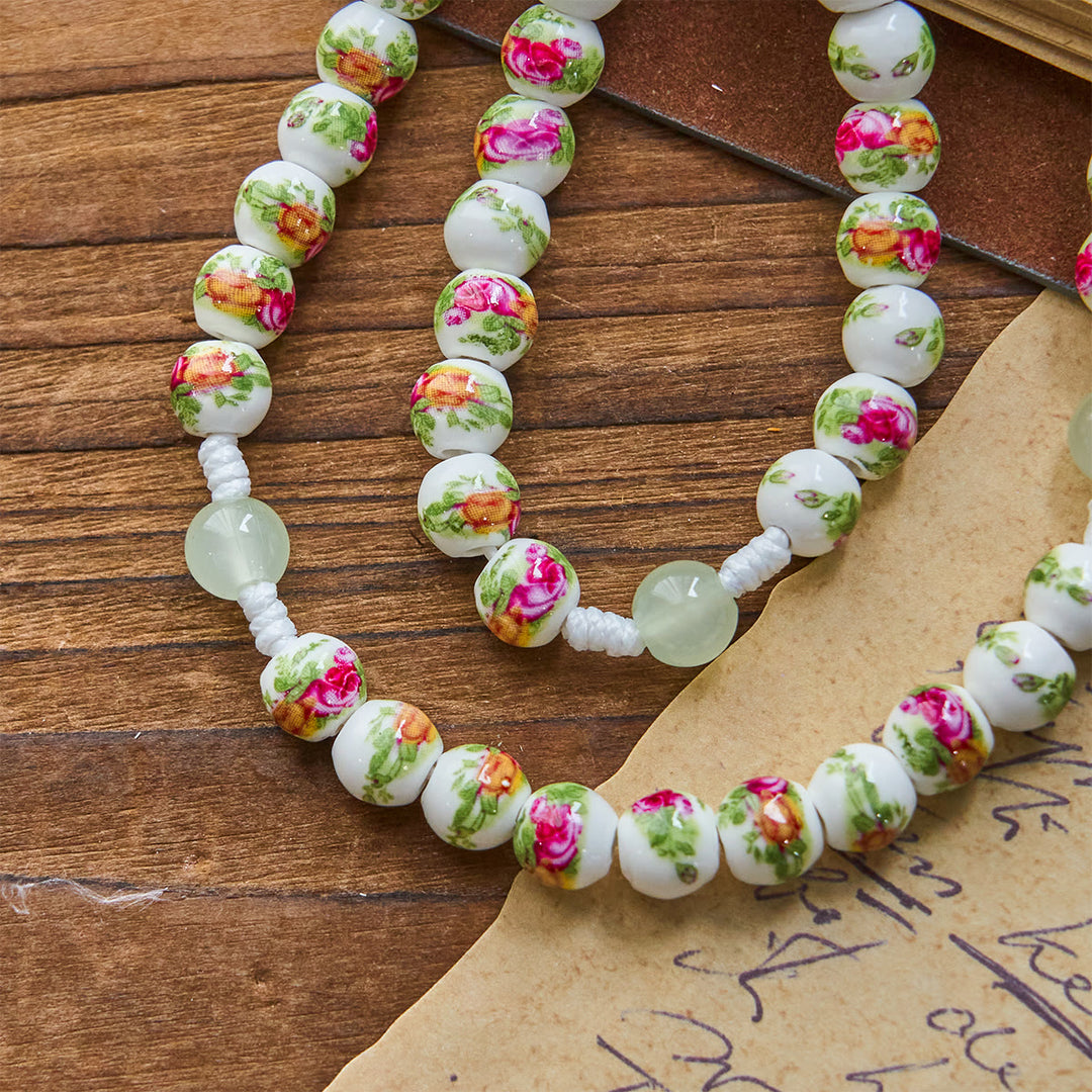 Christianartworkshop Handmade Floral Rose Beads Rosary with Miraculous Medal & Green Enamel Crucifix