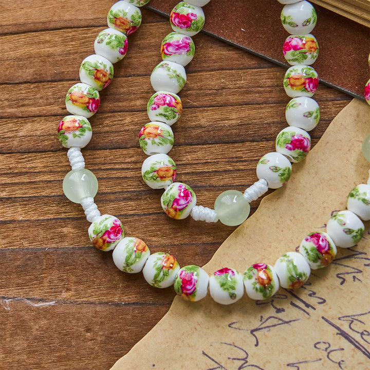 Christianartworkshop Handmade Floral Rose Beads Rosary with Miraculous Medal & Green Enamel Crucifix