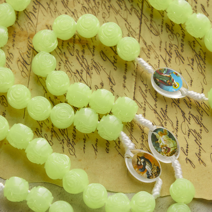 Christianartworkshop Glow-in-the-Dark Green Beads Rosary with Vibrant Holy Virgin Saint Pendant & Crucifix