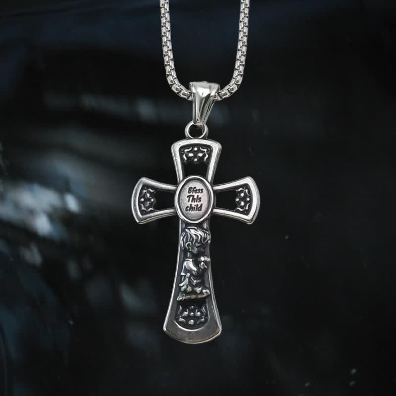Christianartworkshop God Bless This Child Cross Prayer Necklace