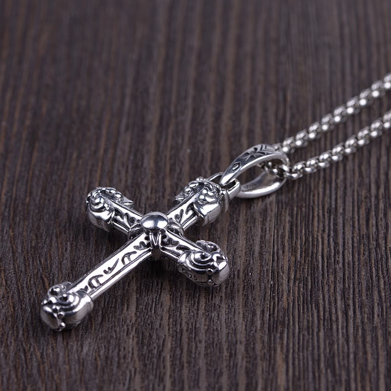 Christianartworkshop Thick Solid Sterling Silver Ornate Sword Cross Necklace with Gothic Scrolls - image 4